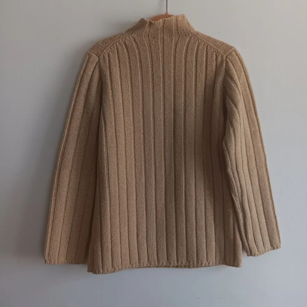 Vintage J.Crew Lambswool Old Money Tight Knit Sweater Size S beige turtle neck